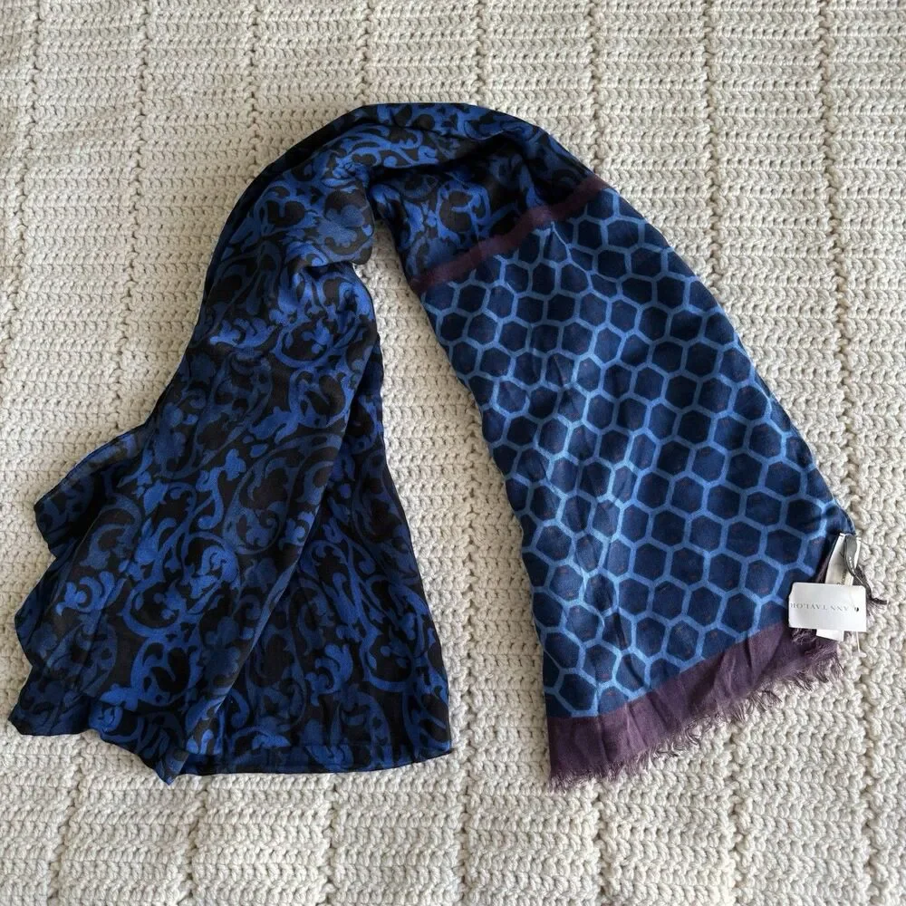 Ann Taylor NWT Blue And Purple Geometric Paisley Print Scarf Shawl Wrap 80”x44”